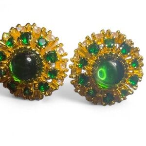Elegant Green and Gold Stud Earrings